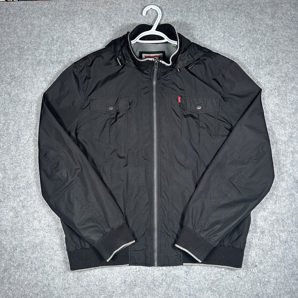 Levi's Jacket Mens Size XL Black Mesh Water Proof Hooded Full Zip